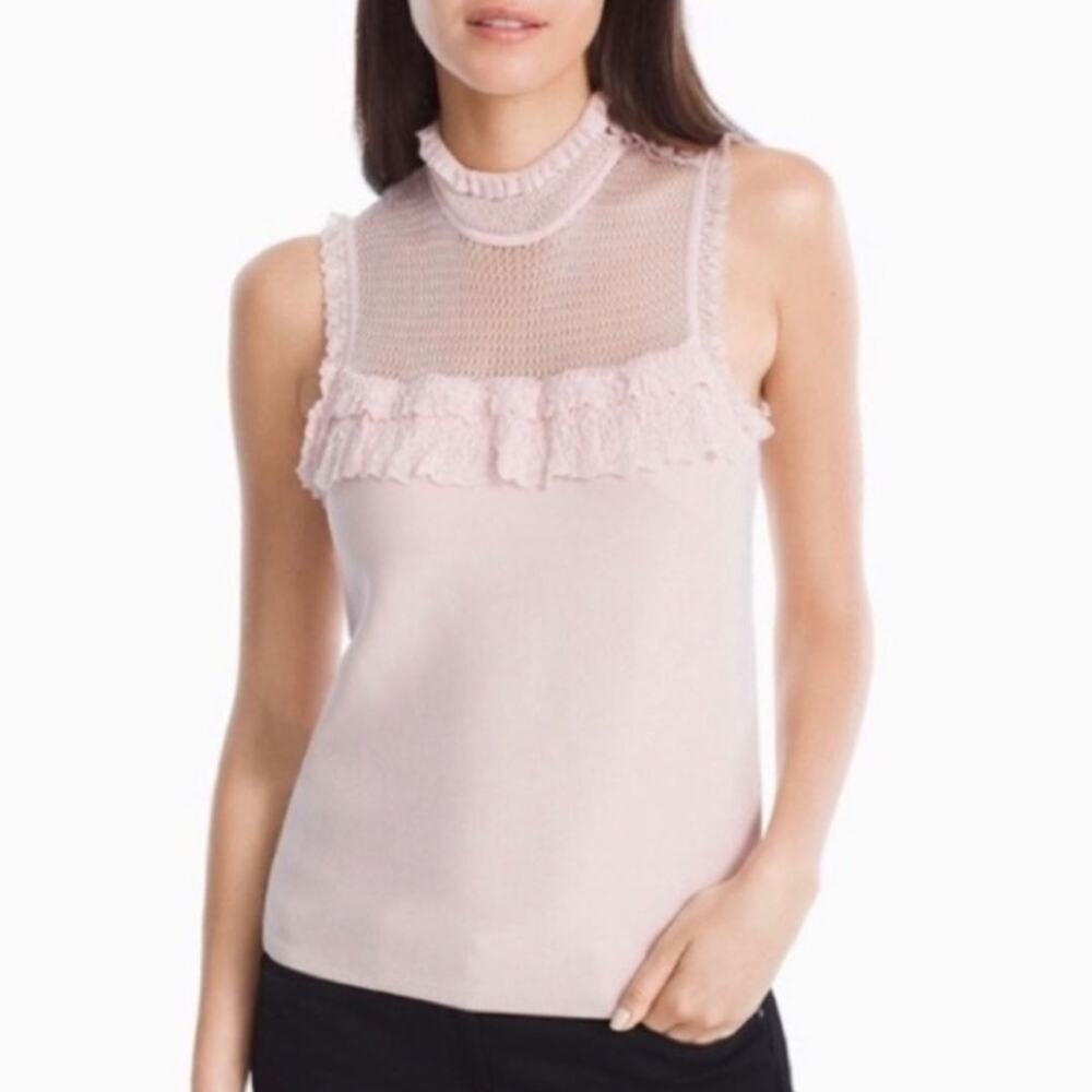 WHITE HOUSE BLACK MARKET High Neck Ruffle Sleeveless Knit Top Sweater Size S